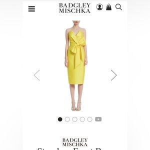 Badgley Mischka Strapless Front Bow Cocktail Dress, color Marigold.